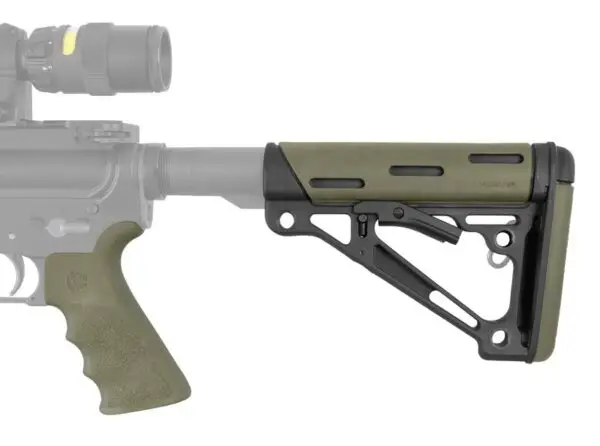 Hogue AR-15/M16 Kit – Finger Groove Beavertail Grip & OverMolded Collapsible Buttstock – OD Green Rubber – Fits Mil-Spec Buffer Tube - Image 2