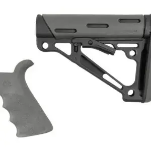 Hogue AR-15/M-16 Kit – Finger Groove Beavertail Grip & OverMolded Collapsible Buttstock – Grey Rubber – Fits Mil-Spec Buffer Tube