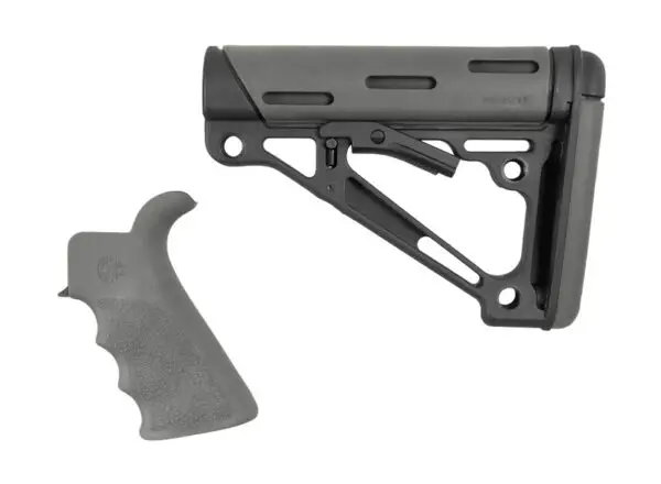 Hogue AR-15/M-16 Kit – Finger Groove Beavertail Grip & OverMolded Collapsible Buttstock – Grey Rubber – Fits Mil-Spec Buffer Tube