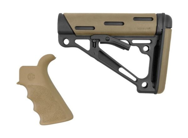Hogue AR-15/M-16 Kit - Finger Groove Beavertail Grip and OverMolded Collapsible Buttstock - Fits Commercial Buffer Tube - Flat Dark Earth Rubber