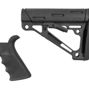 Hogue AR-15/M16 Kit – Finger Groove Beavertail Grip & OverMolded Collapsible Buttstock – Black Rubber – Fits Commercial Buffer Tube