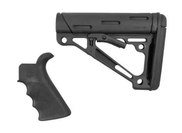 Hogue AR-15/M16 Kit – Finger Groove Beavertail Grip & OverMolded Collapsible Buttstock – Black Rubber – Fits Commercial Buffer Tube