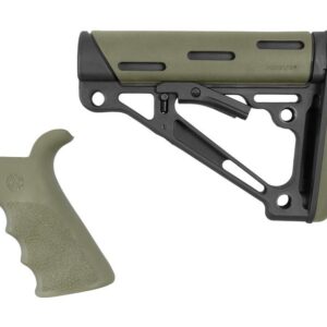 Hogue AR-15/M16 Kit – Finger Groove Beavertail Grip & OverMolded Collapsible Buttstock – OD Green Rubber – Fits Mil-Spec Buffer Tube