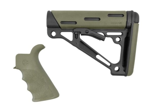 Hogue AR-15/M16 Kit – Finger Groove Beavertail Grip & OverMolded Collapsible Buttstock – OD Green Rubber – Fits Mil-Spec Buffer Tube